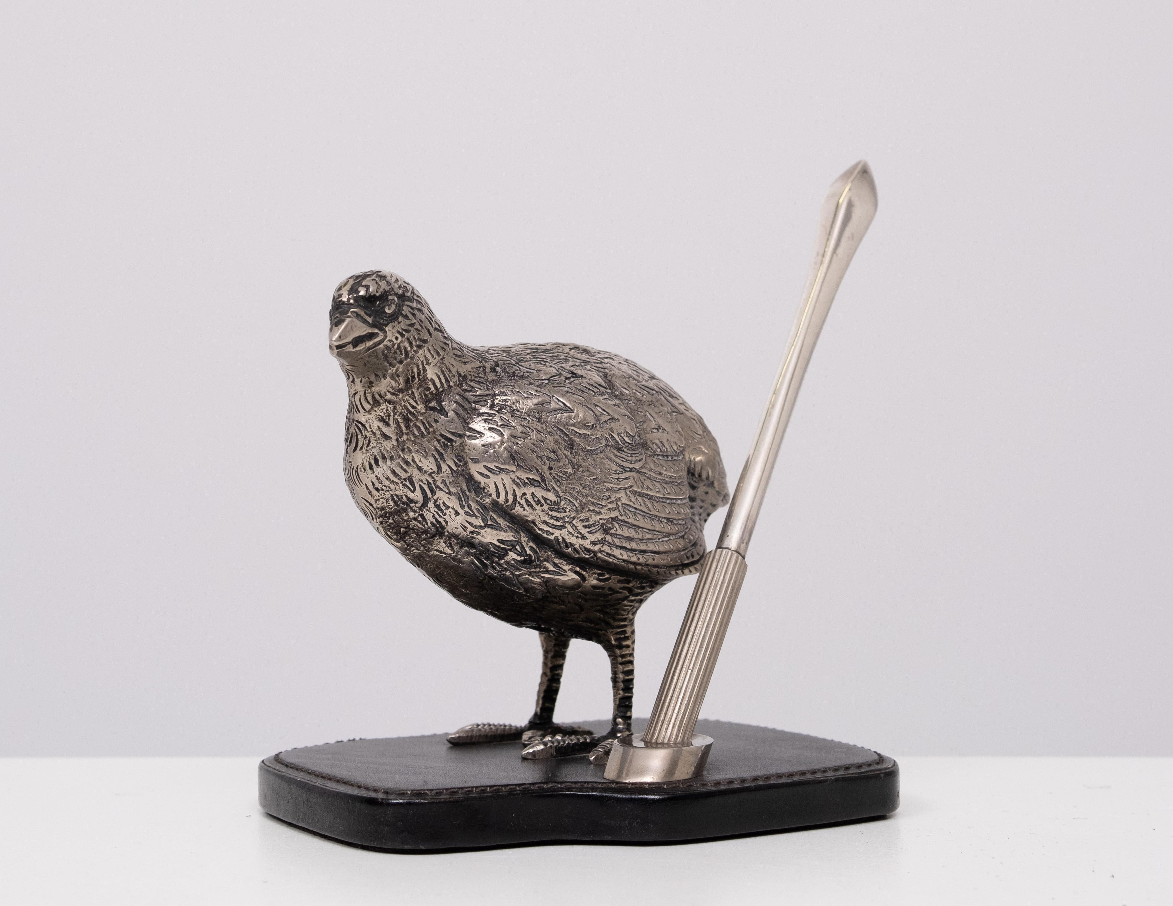 Italian Gucci Silver plate Quail Penholder  1970s Italy For Sale