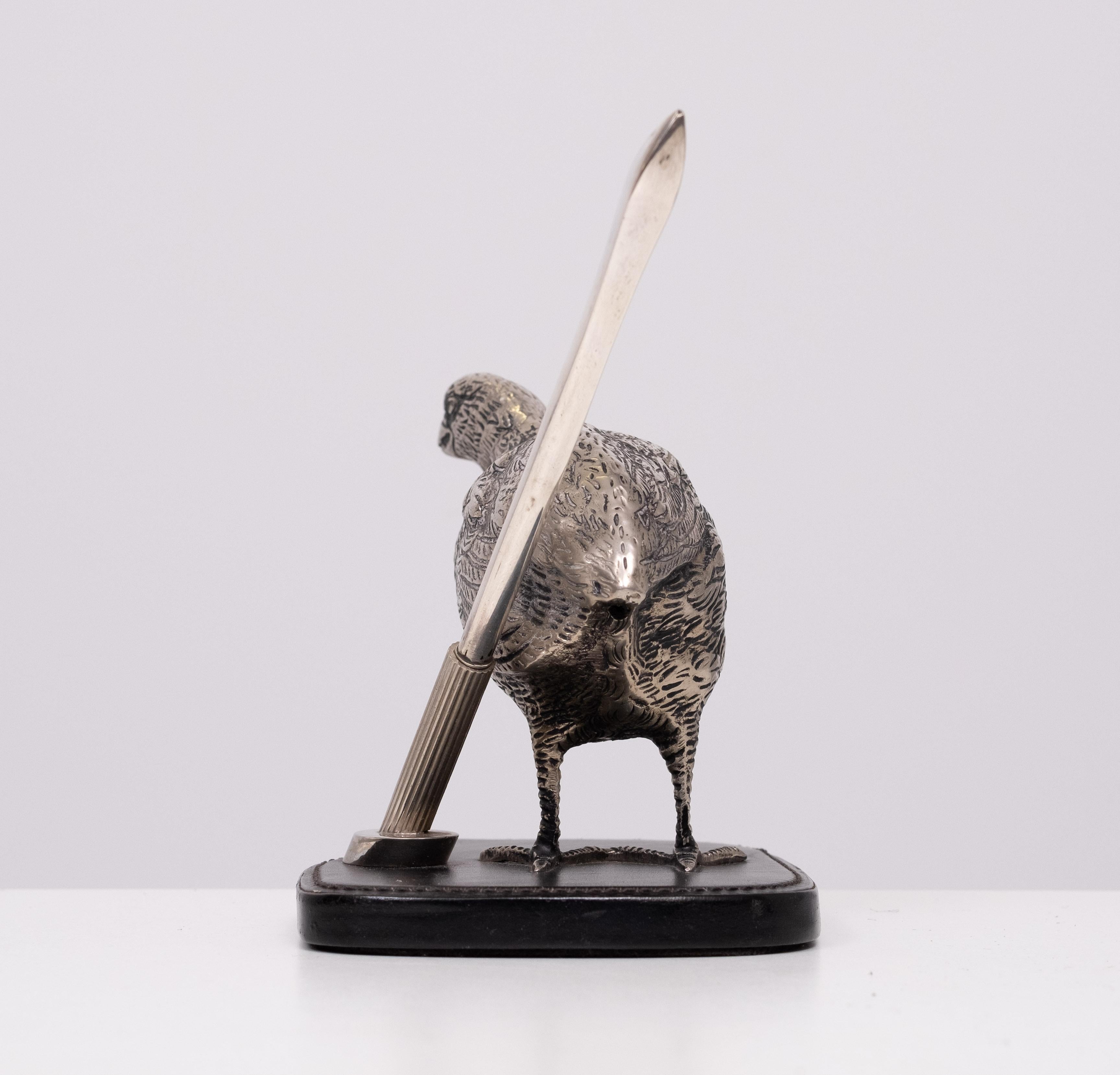Gucci Silver plate Quail Penholder  1970s Italy For Sale 1
