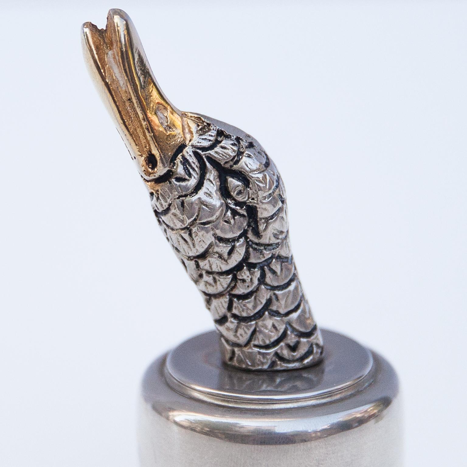 Fine XX secolo Tappo per bottiglia d'anatra placcato in argento di Gucci in vendita