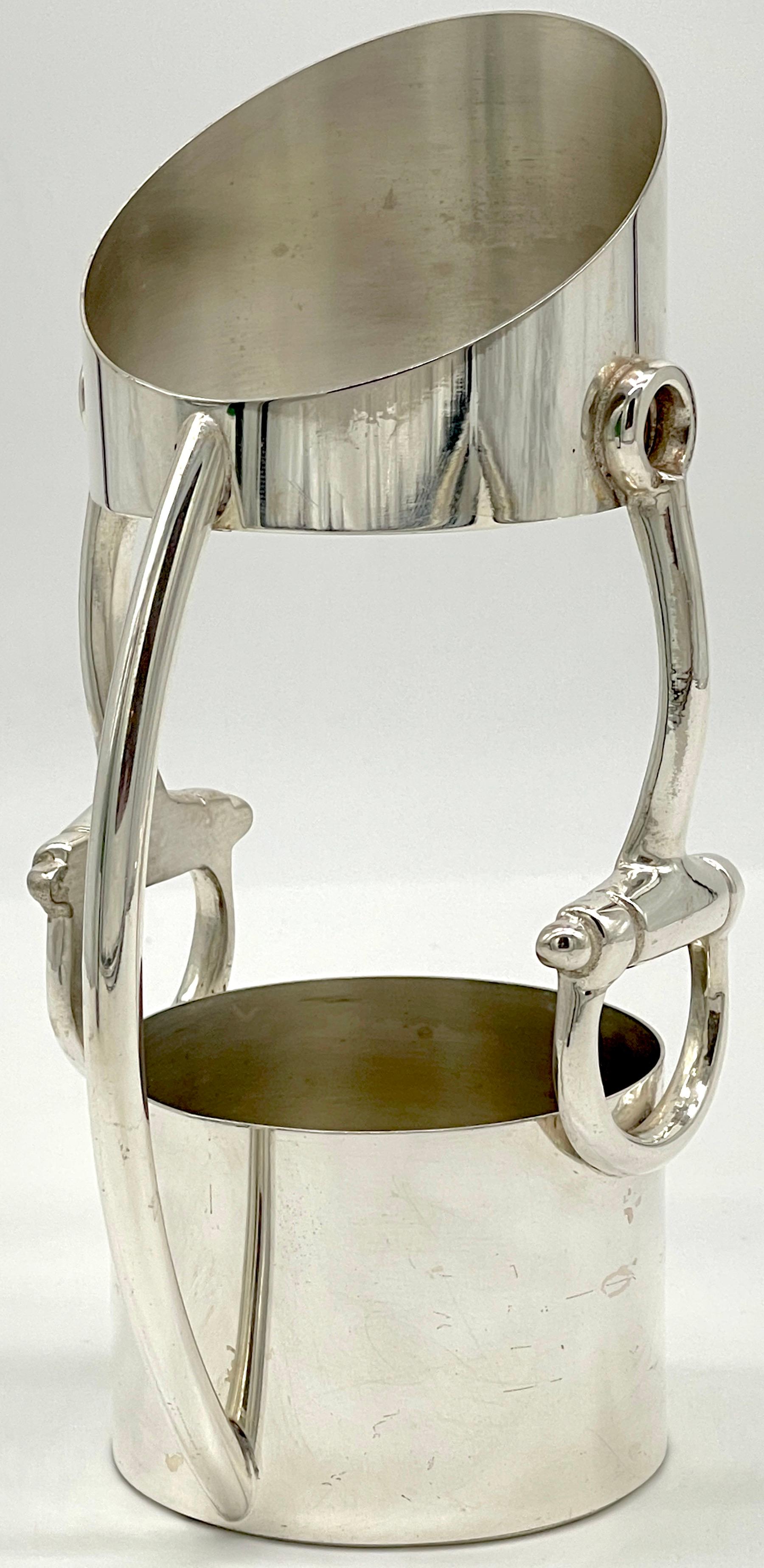 20th Century Gucci Silver Plated Equestrian/ Horsebit Bottle Caddy/ Holder