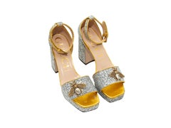 Gucci Silver Soko Glitter Platform Sandals