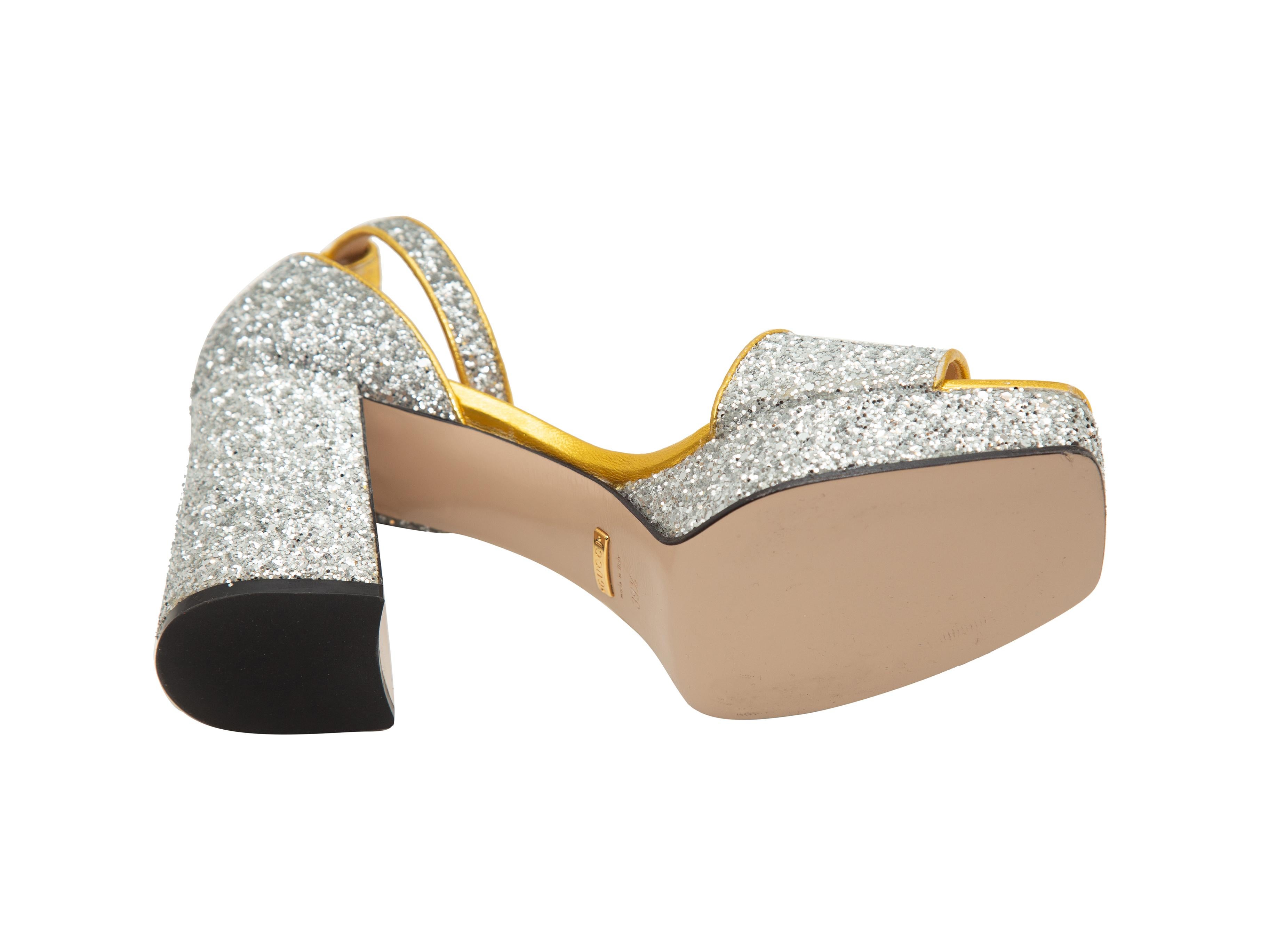 Beige Gucci Silver Soko Glitter Platform Sandals