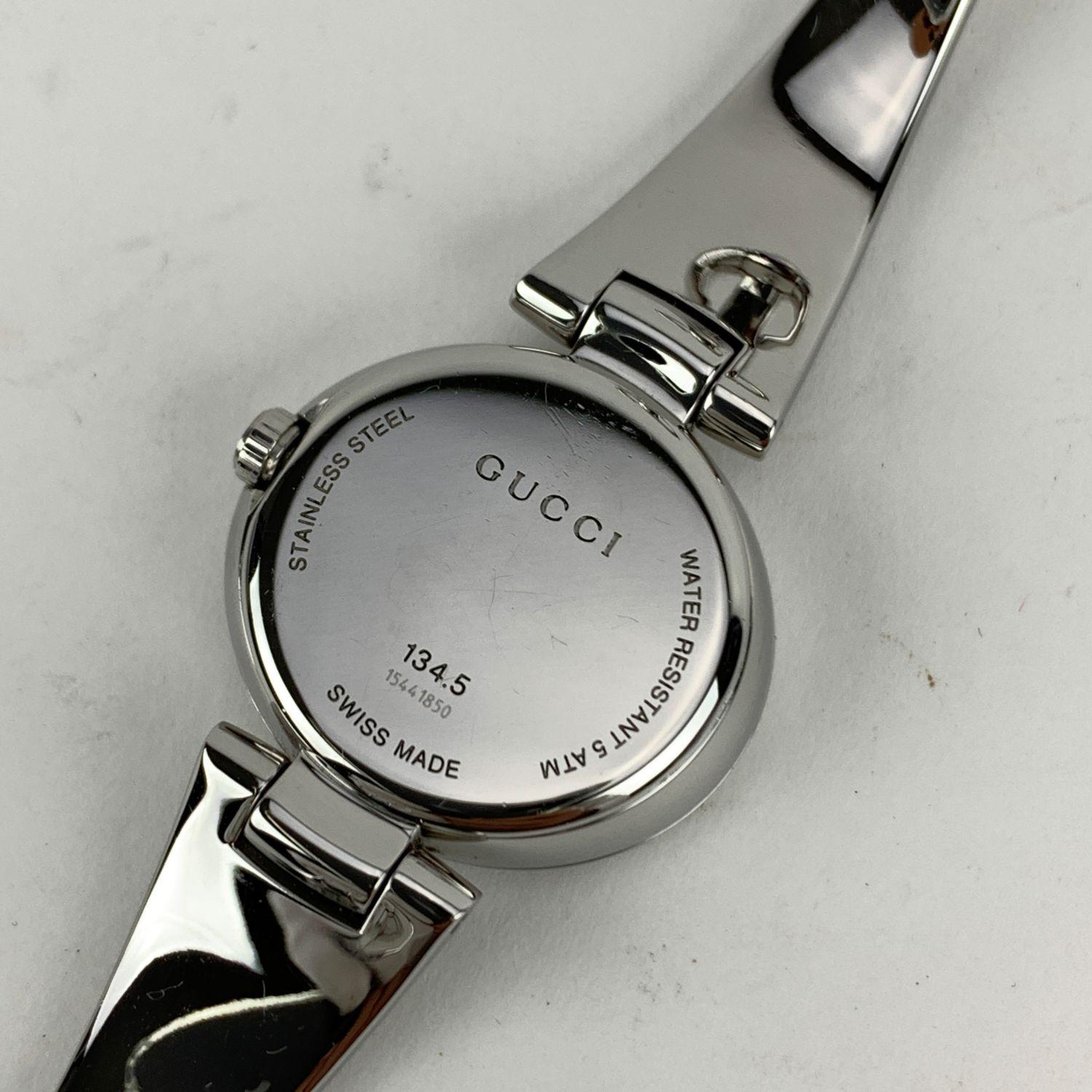 Princess Cut Gucci Silver Stainless Steel Diamond 134.5 Wrist Watch Silver Dial