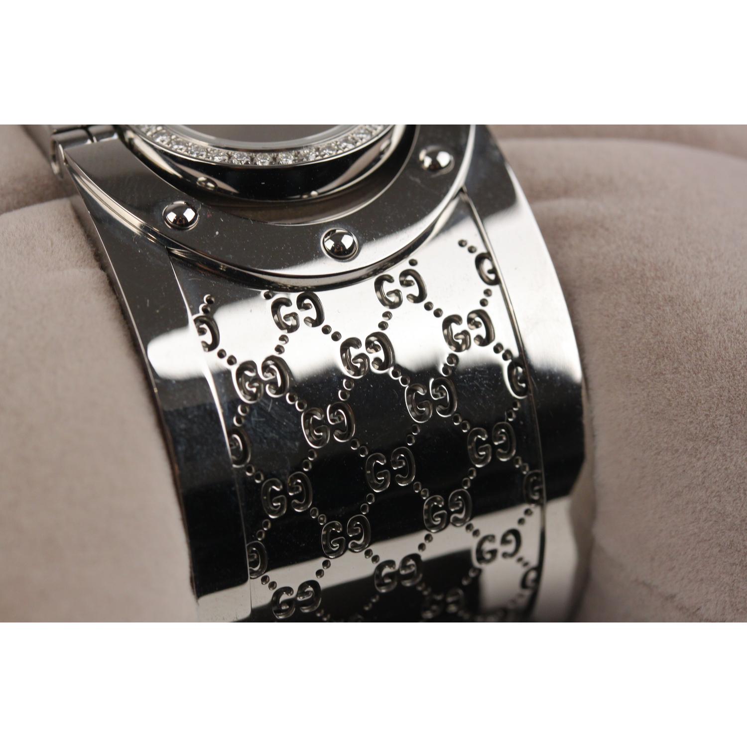 Gucci Silver Stainless Steel Diamonds Twirl Wrist Watch Bracelet Bangle 1