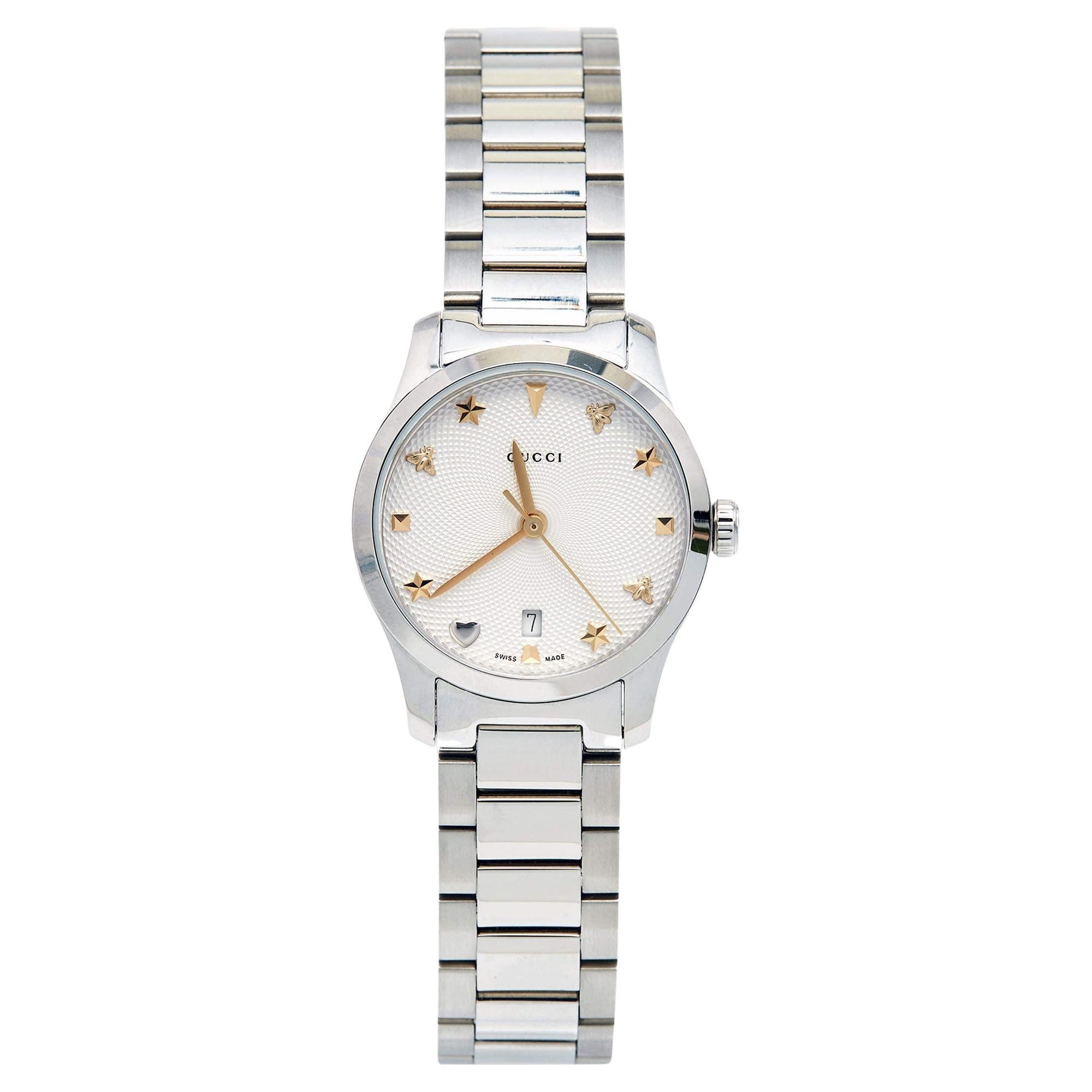 Gucci Silver Stainless Steel G-Timeless YA126572 Women's Wristwatch 27 mm  For Sale at 1stDibs