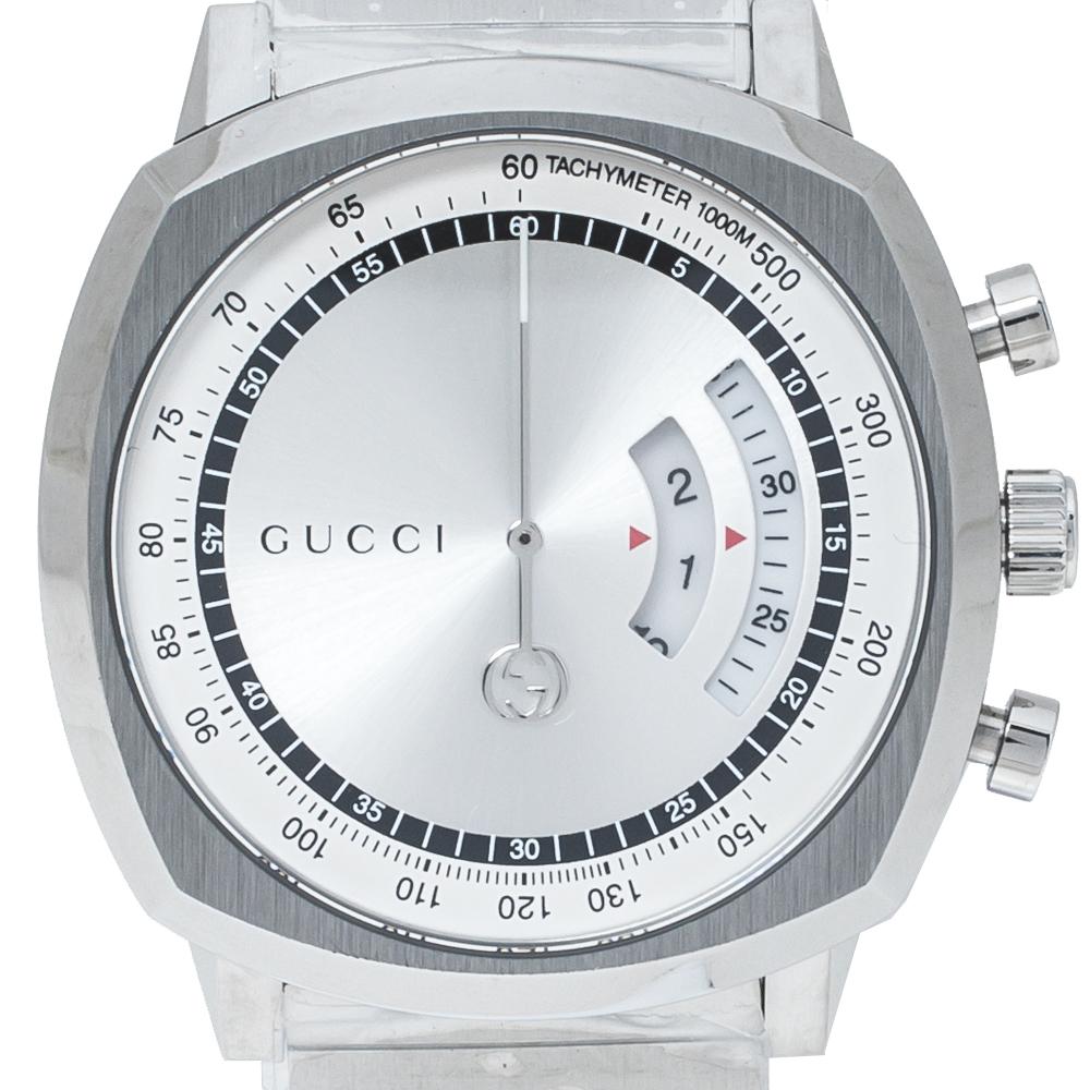 Gucci SIlver Stainless Steel Grip YA157302 Men's Wristwatch 40 mm In New Condition In Dubai, Al Qouz 2