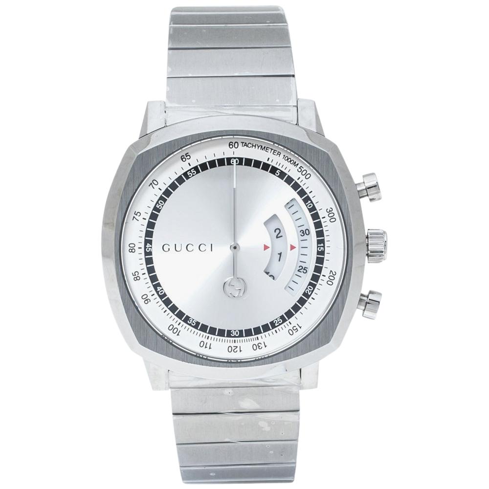 Gucci SIlver Stainless Steel Grip YA157302 Men's Wristwatch 40 mm