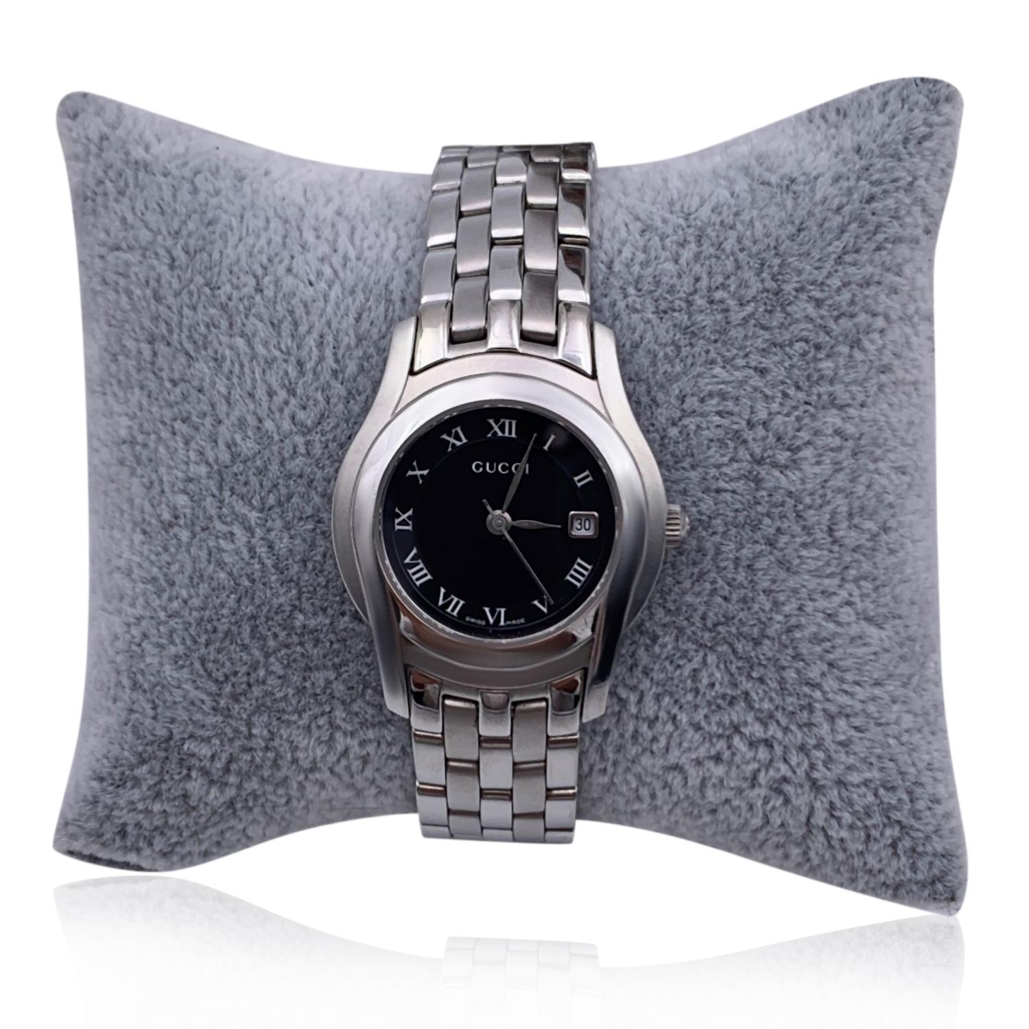 Women's Gucci Silver Stainless Steel Mod 5500 L Wrist Watch Black Dial