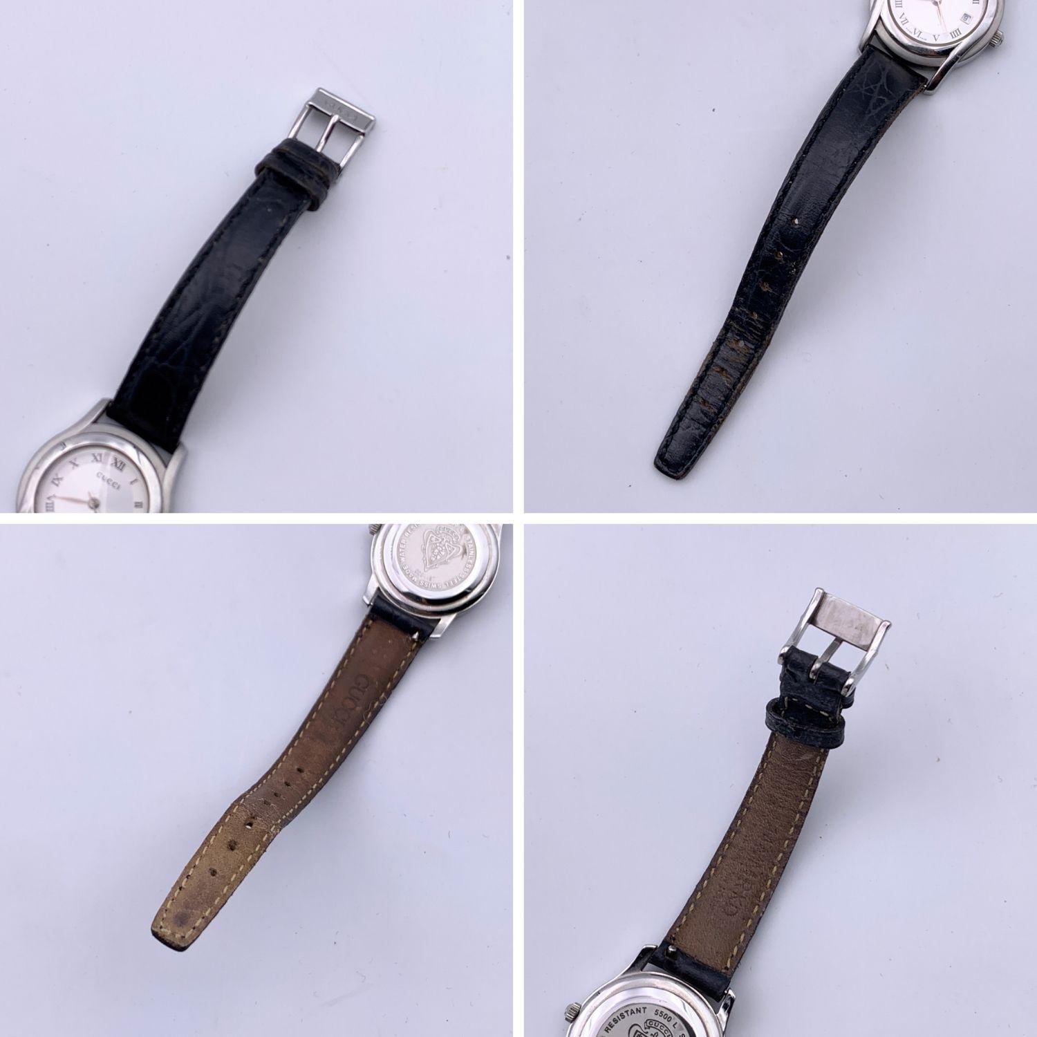 Women's Gucci Silver Stainless Steel Mod 5500 L Wrist Watch Leather Strap
