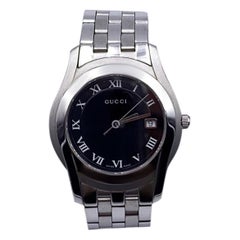 Gucci Silver Stainless Steel Mod 5500 M Quartz Wrist Watch Black