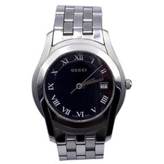 Gucci Silver Stainless Steel Mod 5500 M Quartz Wrist Watch Black