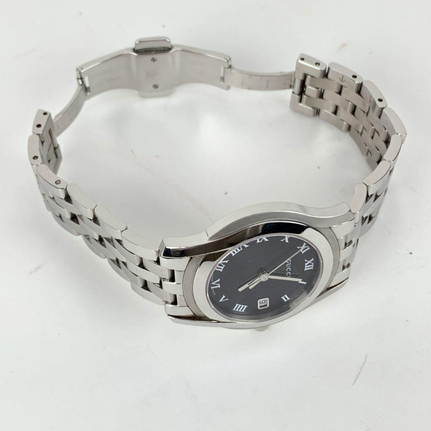 Gucci Silver Stainless Steel Mod 5500 M Unisex Wrist Watch Black Dial 4