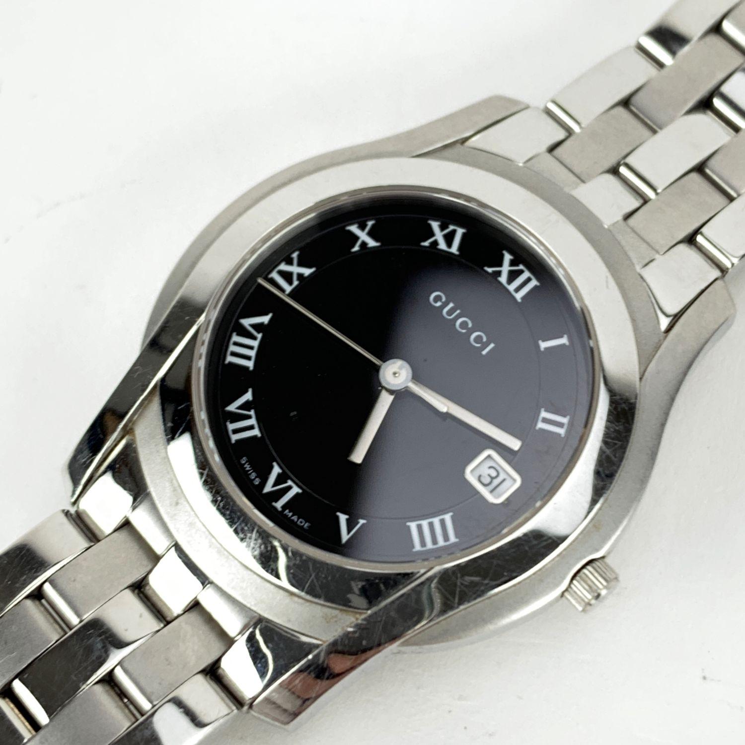 Women's Gucci Silver Stainless Steel Mod 5500 M Wrist Watch Black Dial