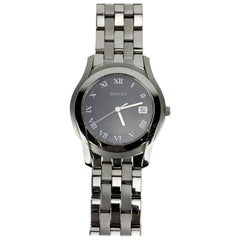 Gucci Silver Stainless Steel Mod 5500 M Wrist Watch Black Dial