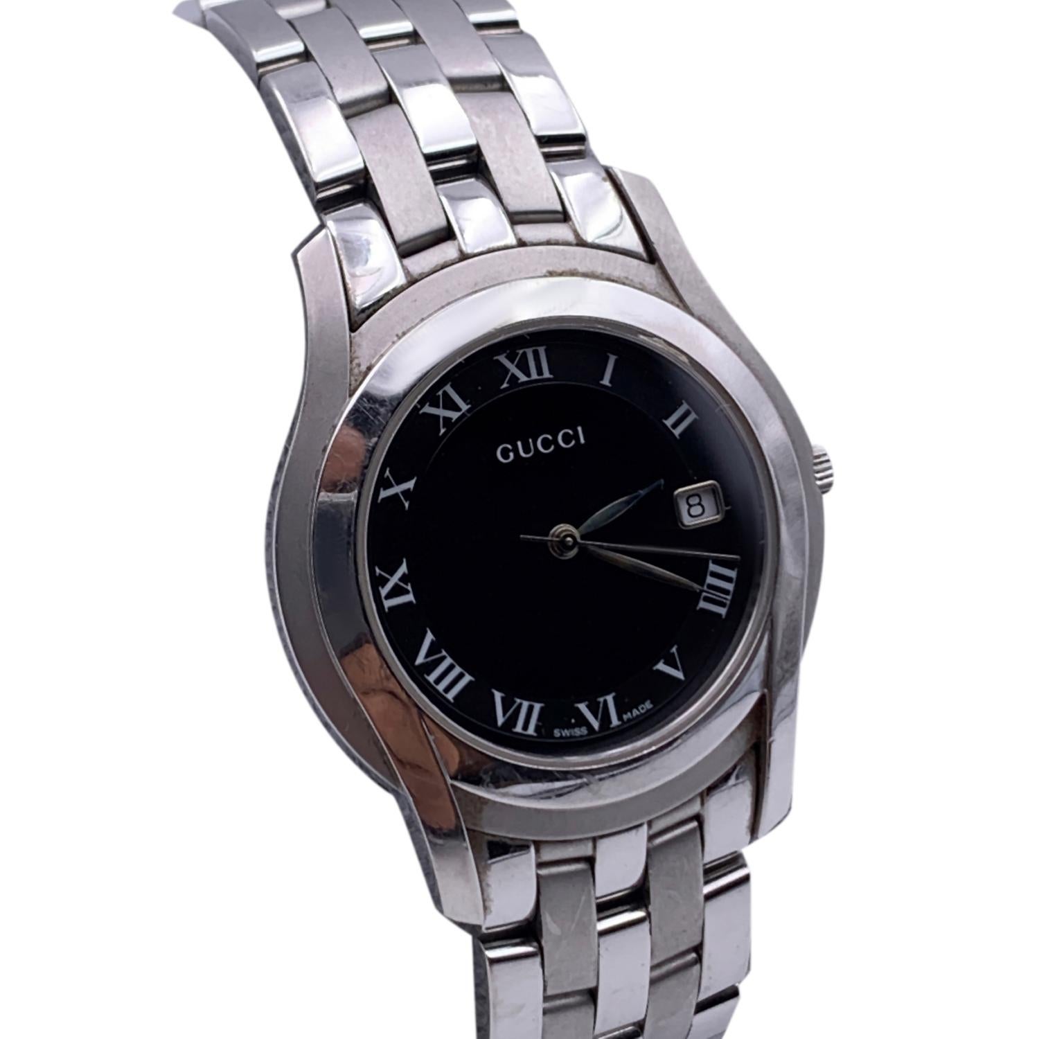 Women's Gucci Silver Stainless Steel Mod 5500 M Wrist Watch Quartz Black Dial