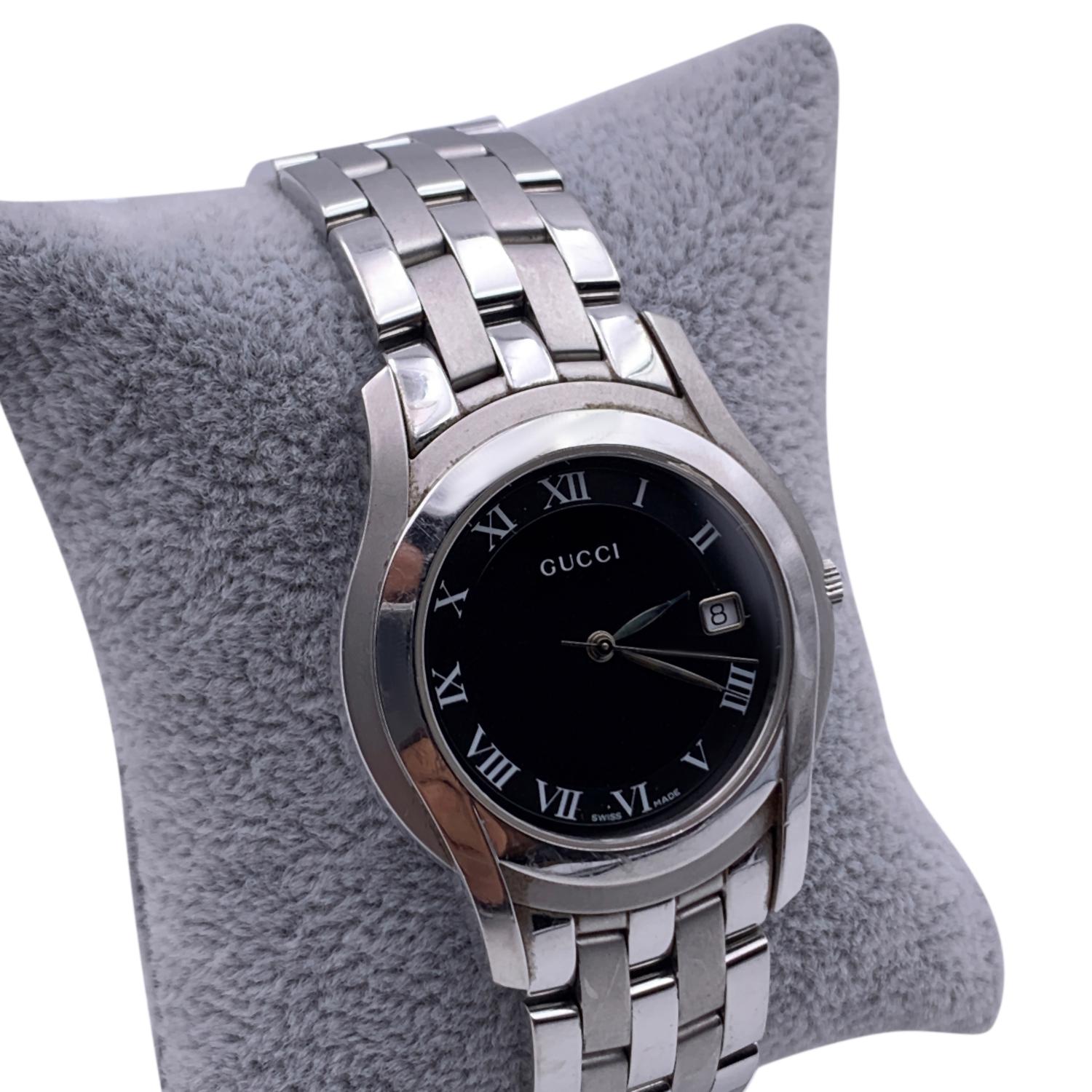 Gucci Silver Stainless Steel Mod 5500 M Wrist Watch Quartz Black Dial 1