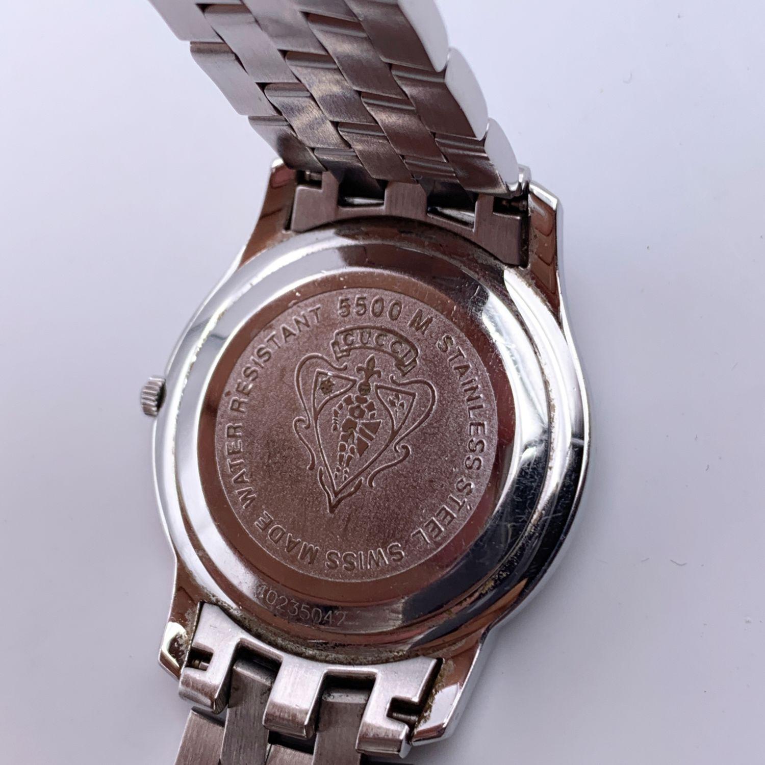Gucci Silver Stainless Steel Mod 5500 M Wrist Watch Quartz Black Dial 4