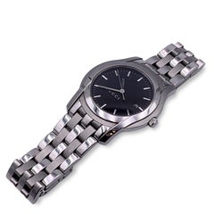 Gucci Silver Stainless Steel Mod 5500 XL Wrist Watch Black Dial