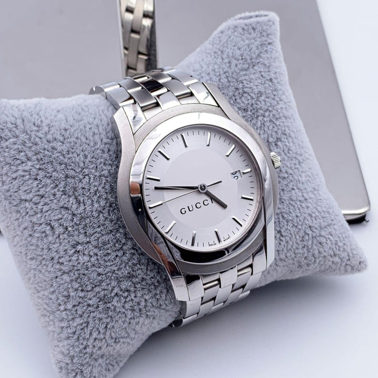 Gucci Silver Stainless Steel Mod 5500 XL Wrist Watch White Dial at