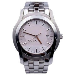 Gucci Silver Stainless Steel Mod 5500 XL Wrist Watch White Dial