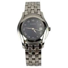 Gucci Silver Stainless Steel Wrist Watch Mod 5500 L Black Dial