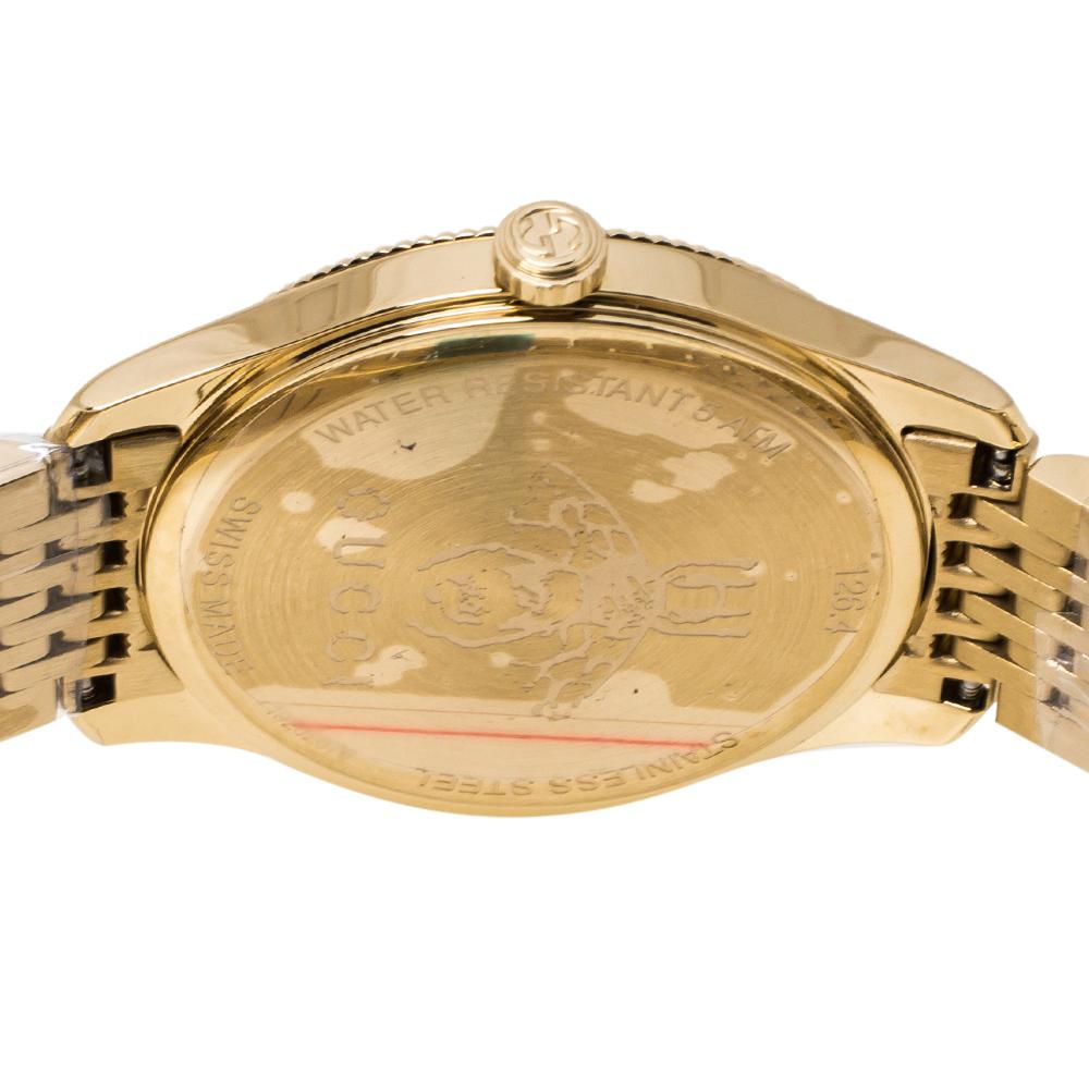 Gucci Silver Sunburst Yellow Gold PVD Coated Stainless Women's Wristwatch 38 mm 4