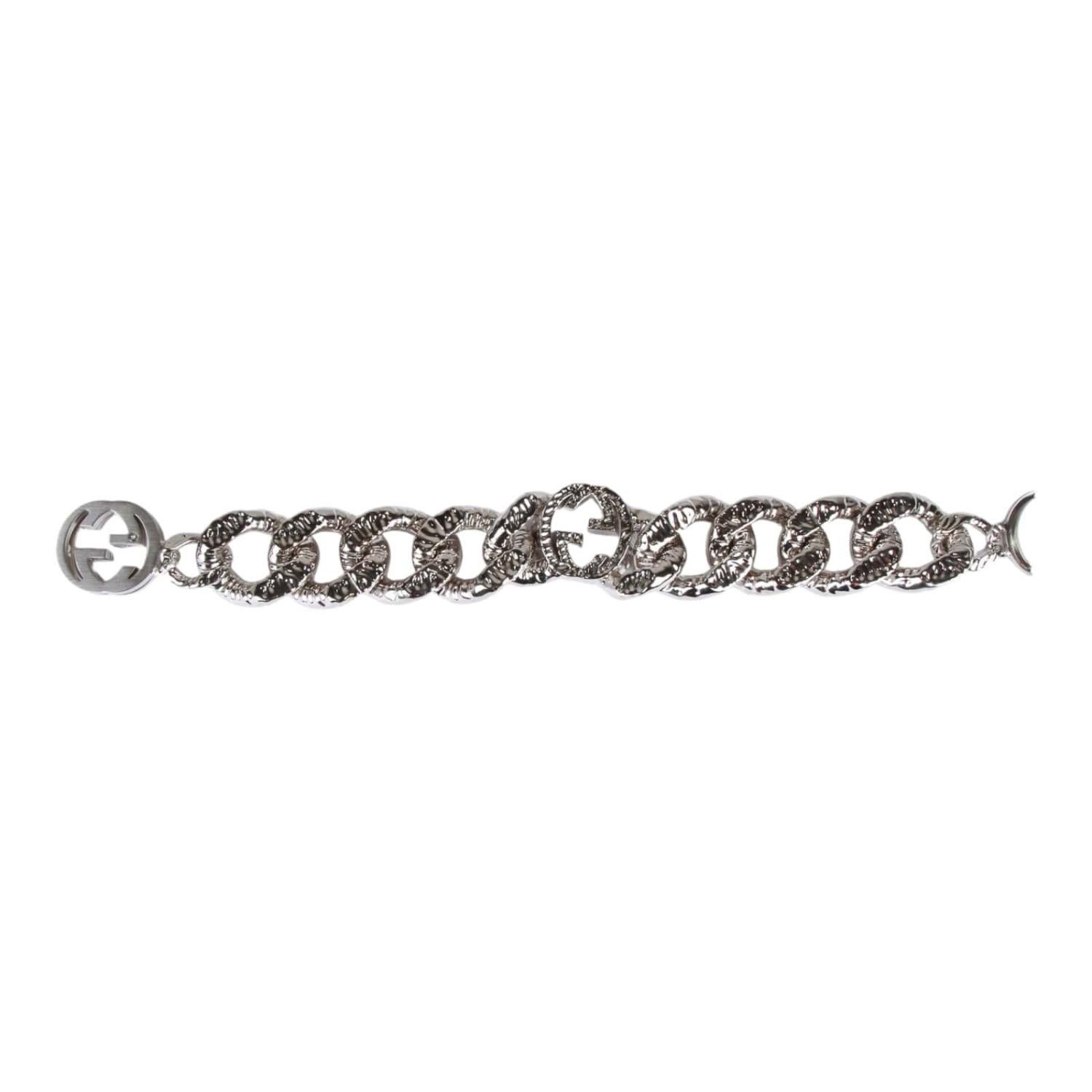 Women's or Men's Gucci Silver Textured Curb Chain Interlocking GG Choker For Sale