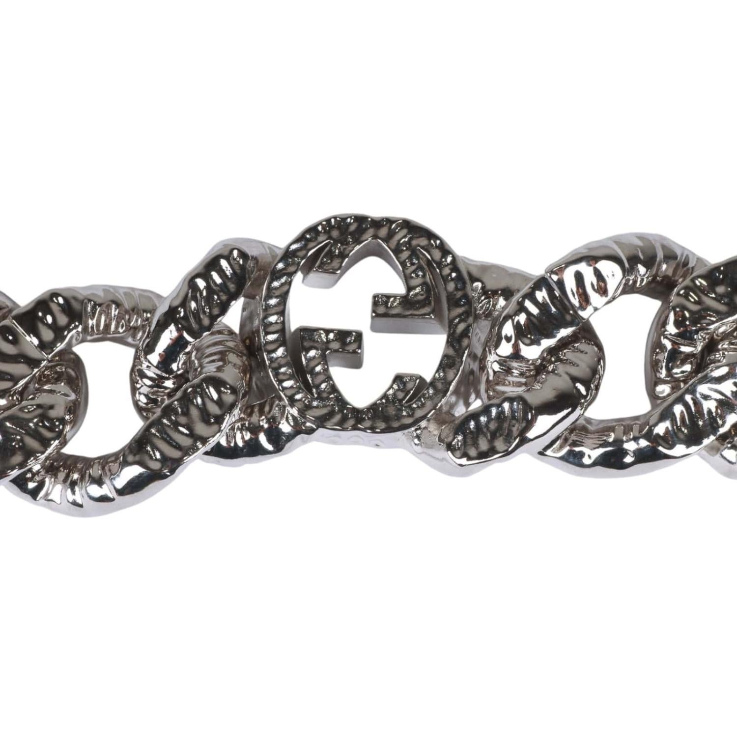 Gucci Silver Textured Curb Chain Interlocking GG Choker For Sale 3