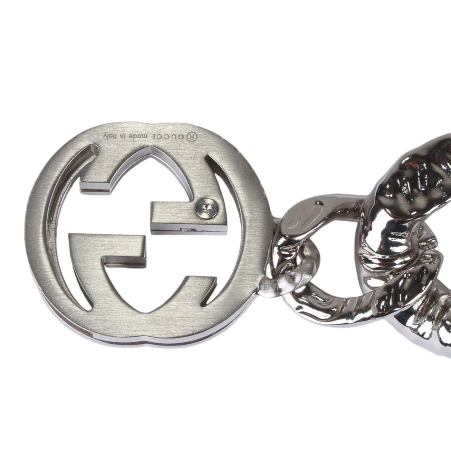 Gucci Silver Textured Curb Chain Interlocking GG Choker For Sale 4