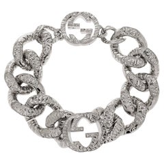 Gucci Silver Textured Curb Chain Interlocking GG Choker