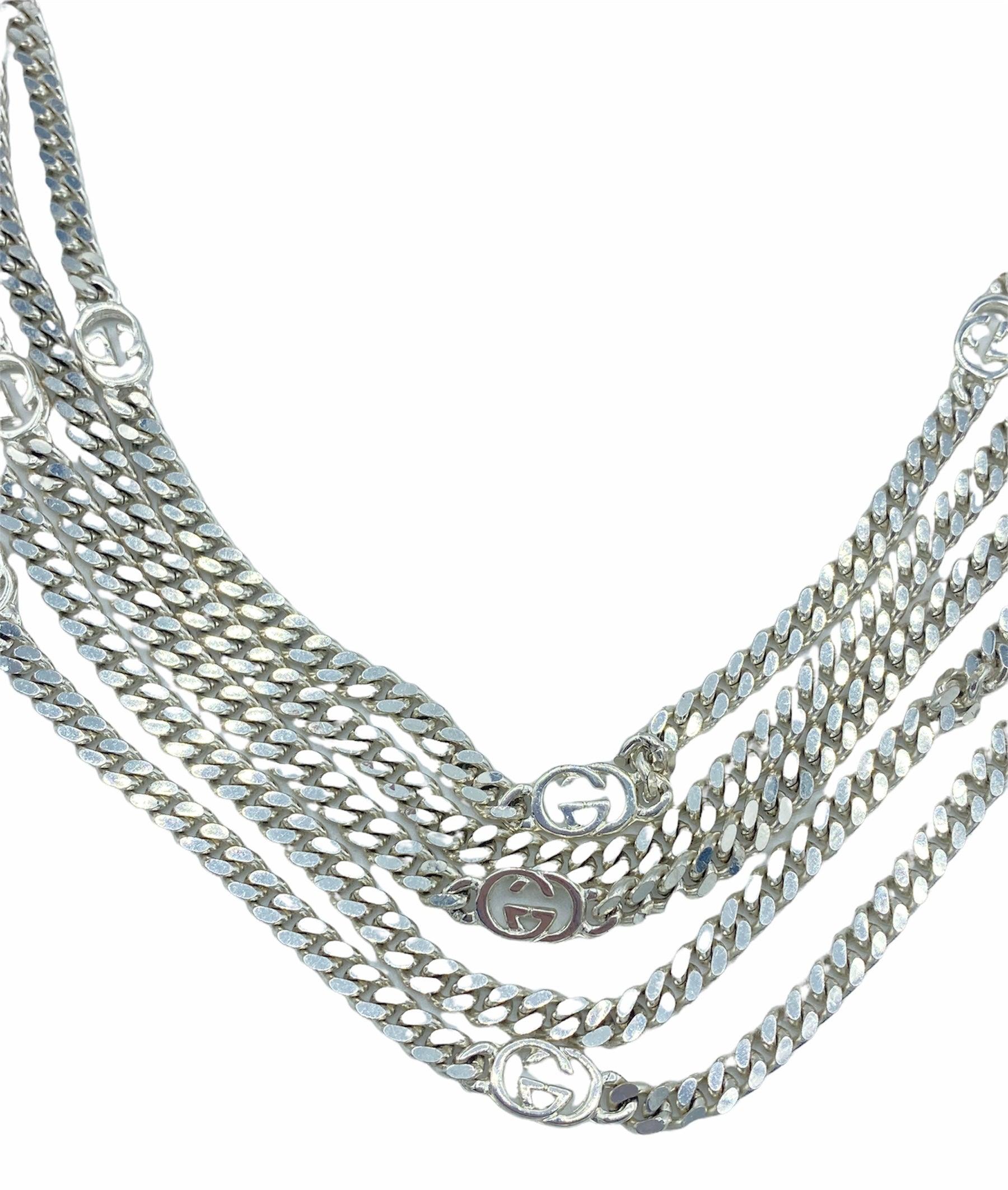 Gucci Silver Tone Chain Swag Belt, Late 1970s In Excellent Condition For Sale In Los Angeles, CA
