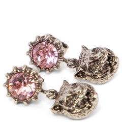 GUCCI silver-tone FELINE HEAD & CRYSTAL Dangle Earrings