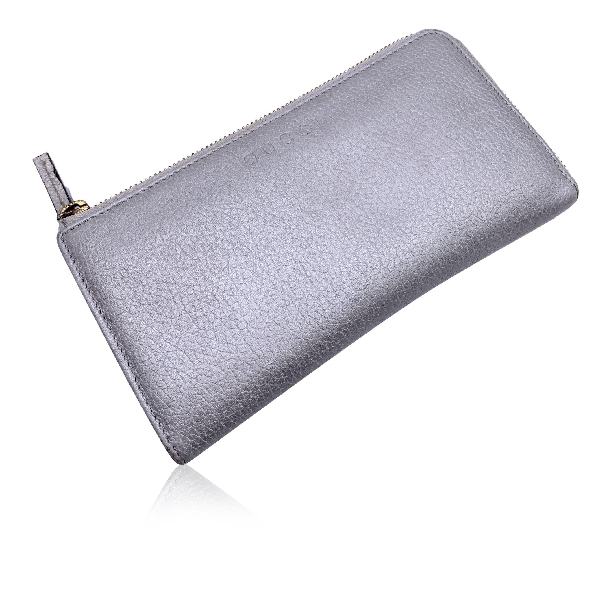 Gucci Silver Tone Leather Continental Zip Wallet Coin Purse For Sale 1
