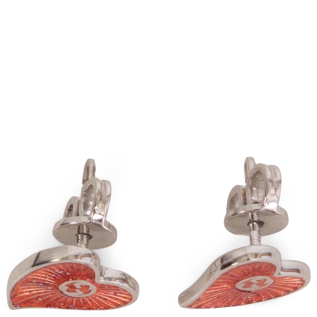 100% authentic Gucci heart enamelled earrings in red and silver sterling silver. Feature a 'GG' on the front. Have been worn once and are in excellent condition. Matching necklace available in separate listing. Come with dust bag and