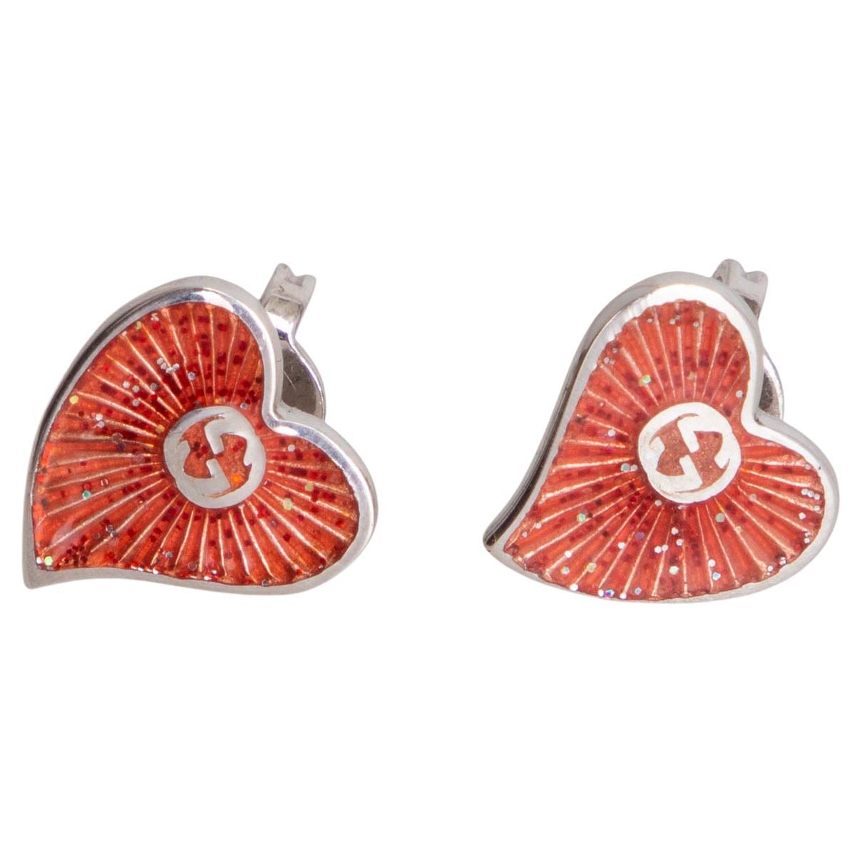 GUCCI silver-tone & red enamel HEART Earrings