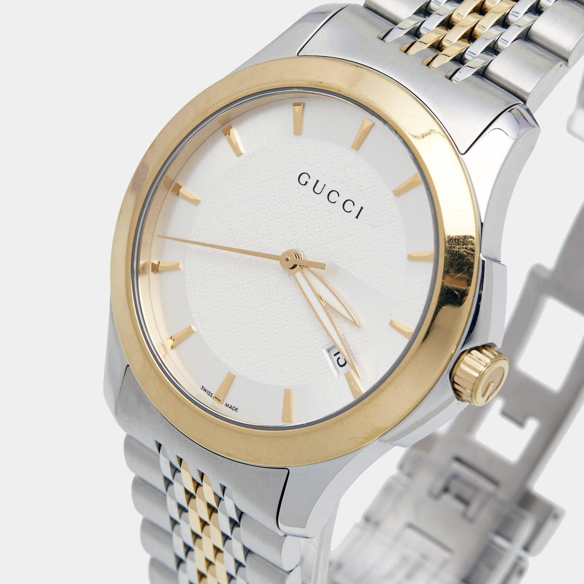 Aesthetic Movement Gucci Silver Two-Tone G-Timeless YA126409 Unisex Wristwatch 38 mm