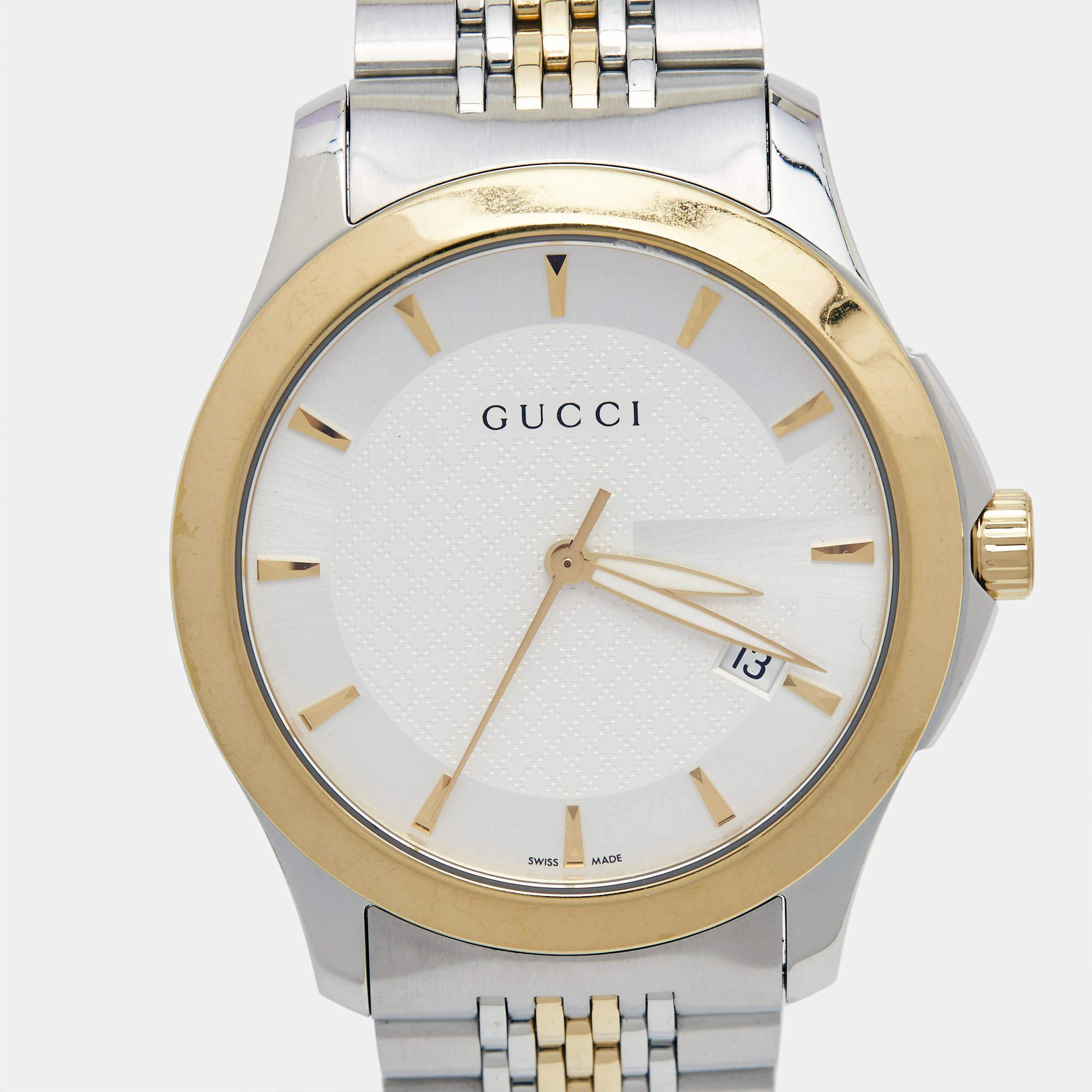 Gucci Silver Two-Tone Stainless Steel G-Timeless Unisex Wristwatch 38 mm In Good Condition For Sale In Dubai, Al Qouz 2