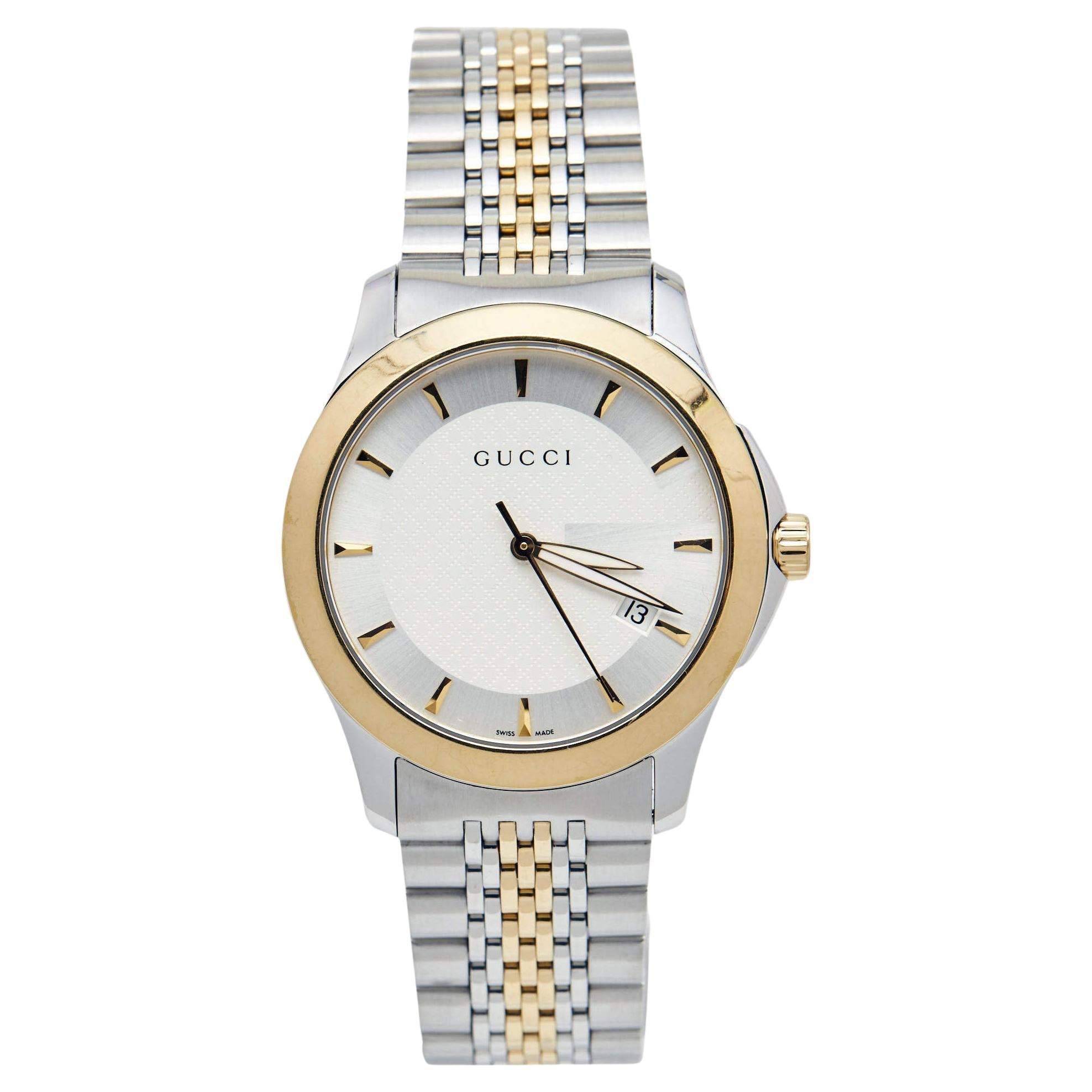 Gucci Silver Two-Tone Stainless Steel G-Timeless Unisex Wristwatch 38 mm