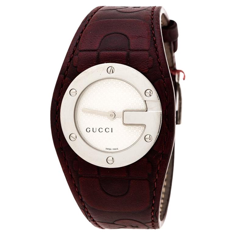 Gucci Silver White 104 Bandeau Leather Women's Wristwatch 31 mm For Sale at  1stDibs | gucci 104, gucci bandeau, gucci 104 watch