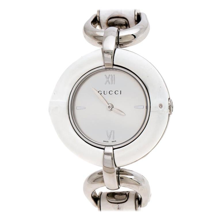 Gucci Silver White Bamboo Stainless Steel 132.4 Women's Wristwatch 36MM at  1stDibs