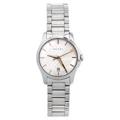 Used Gucci Silver White Stainless Steel G-Timeless 126.5 Women's Wristwatch 27 mm