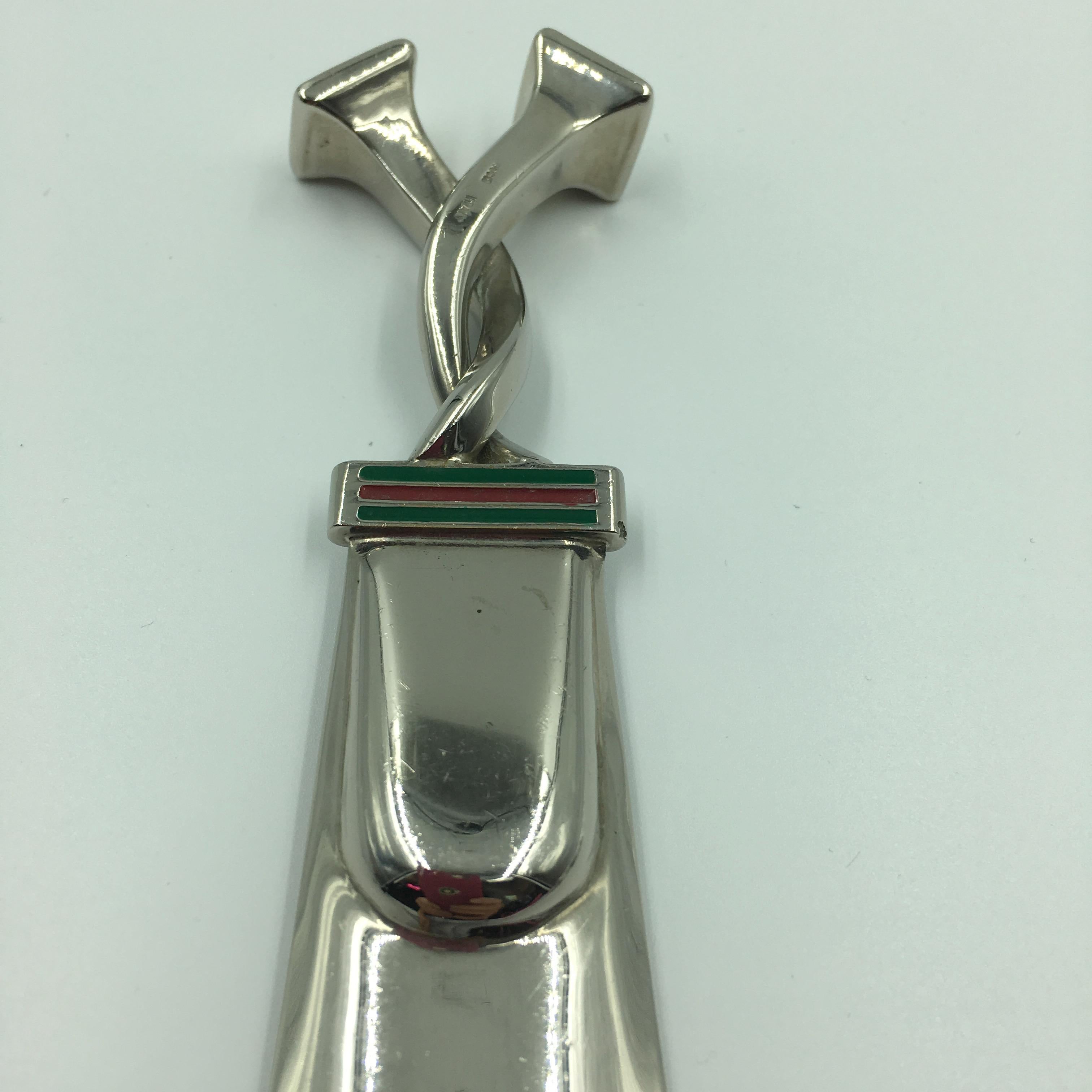 Women's or Men's Gucci Shoehorn Silver Tone with Red and Green Classic Enamel Stripe For Sale