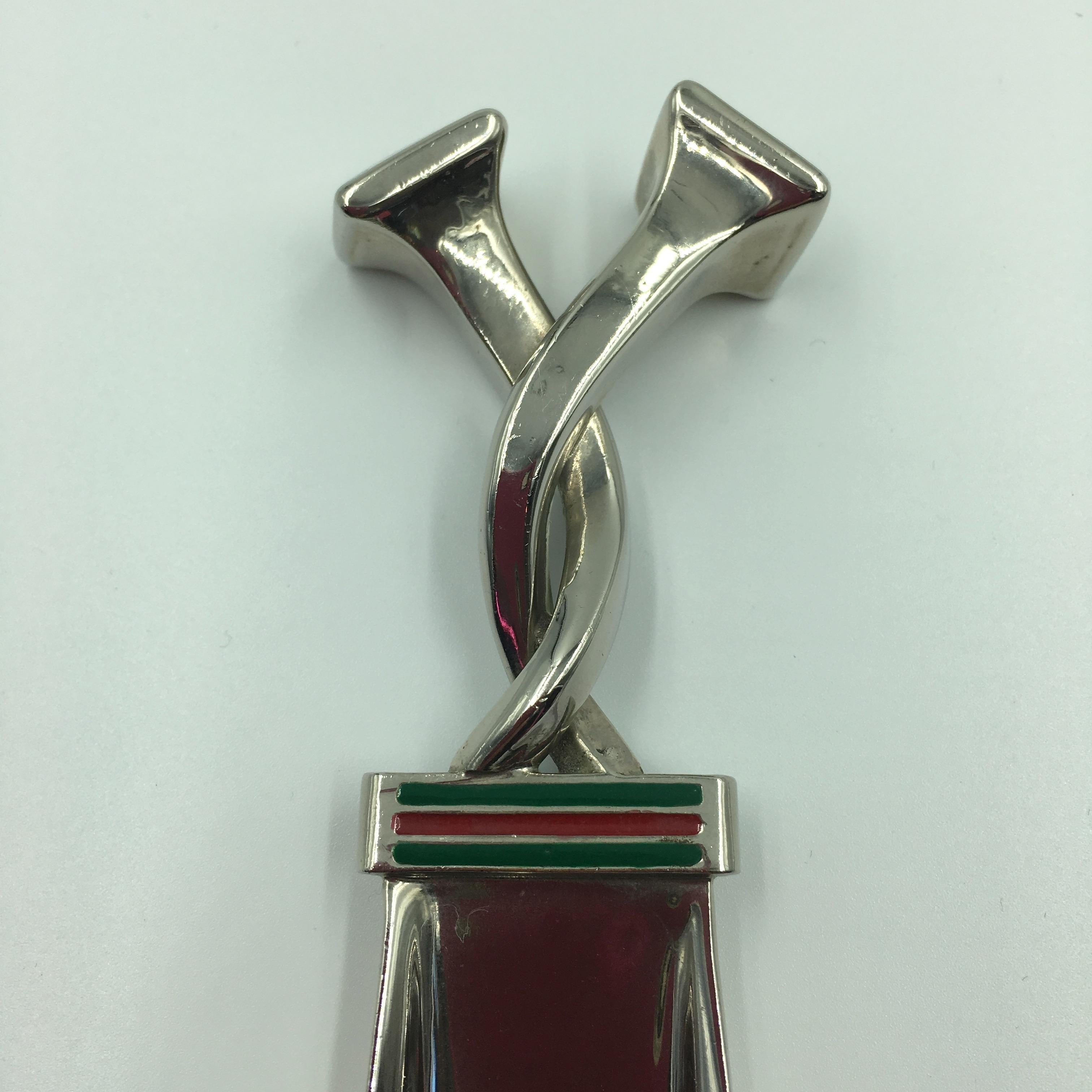 Gucci Shoehorn Silver Tone with Red and Green Classic Enamel Stripe For Sale 1