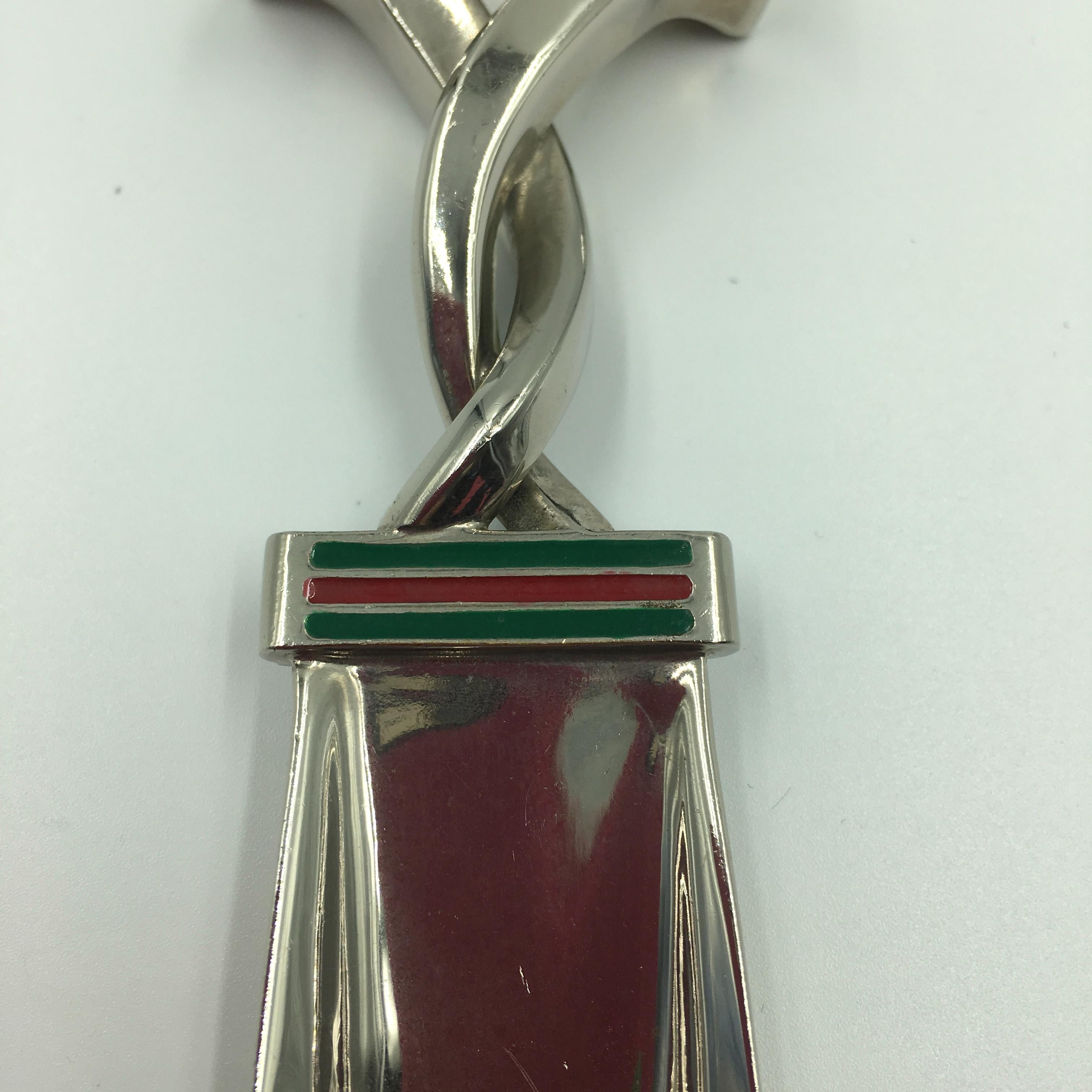 Gucci Shoehorn Silver Tone with Red and Green Classic Enamel Stripe For Sale 2