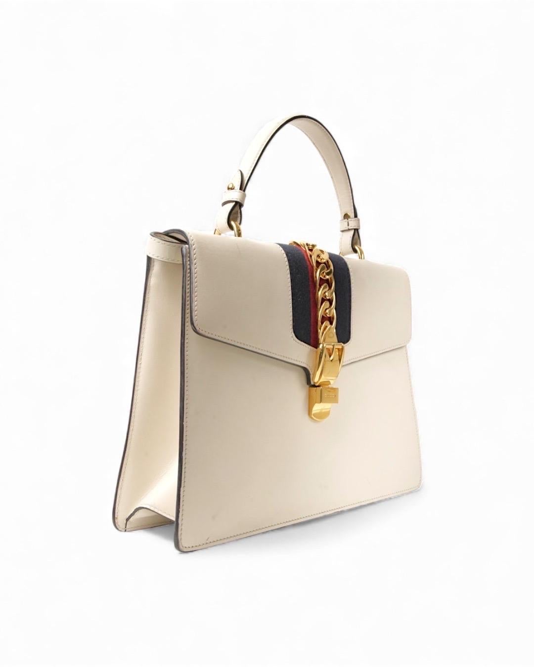 Bianco Gucci Silvye Grande Web Box Bianca in vendita