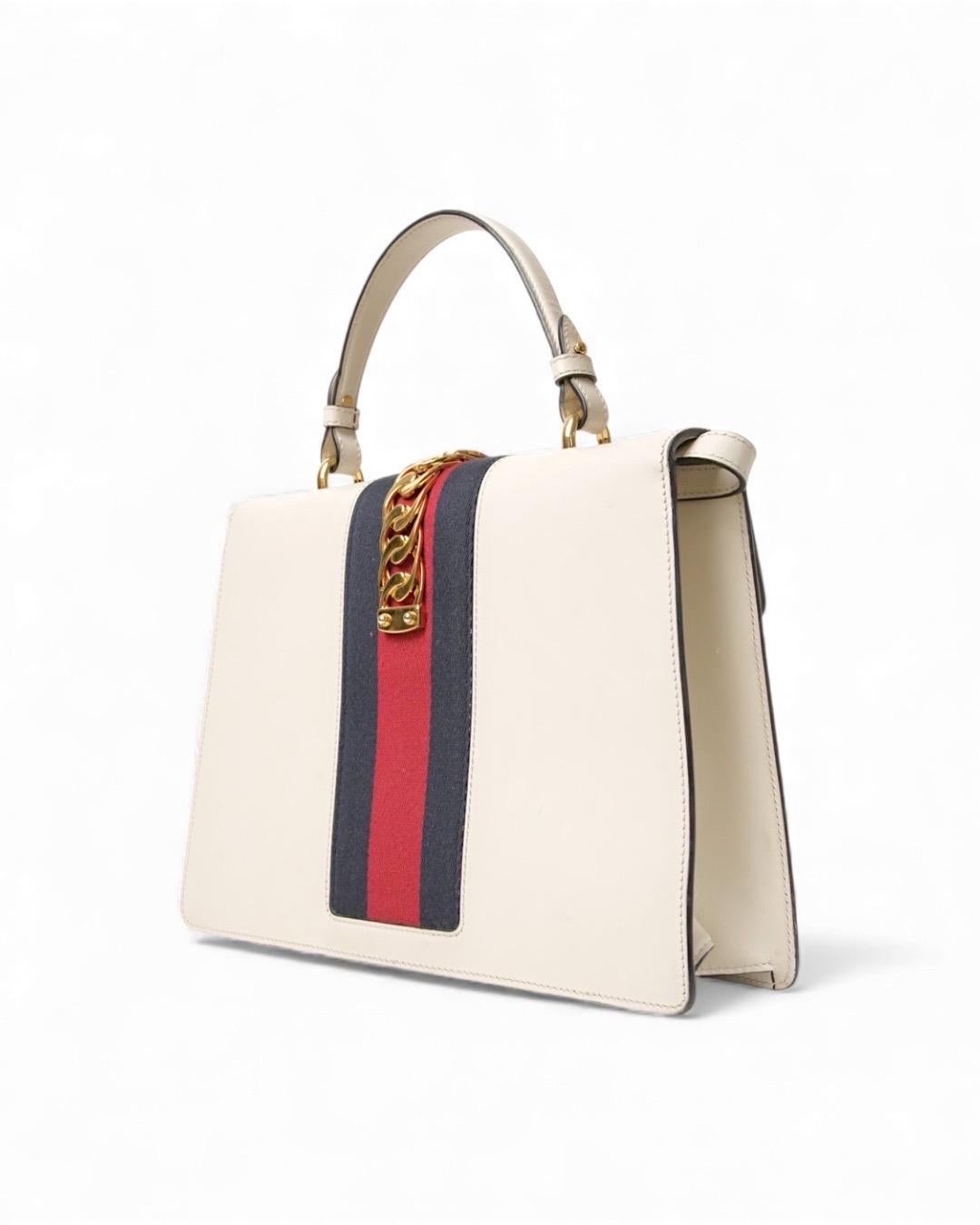 Donna Gucci Silvye Grande Web Box Bianca in vendita