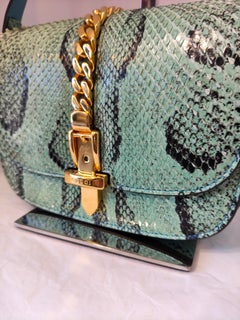 Gucci Silvye light blue black python skin gold hardware shoulder bag