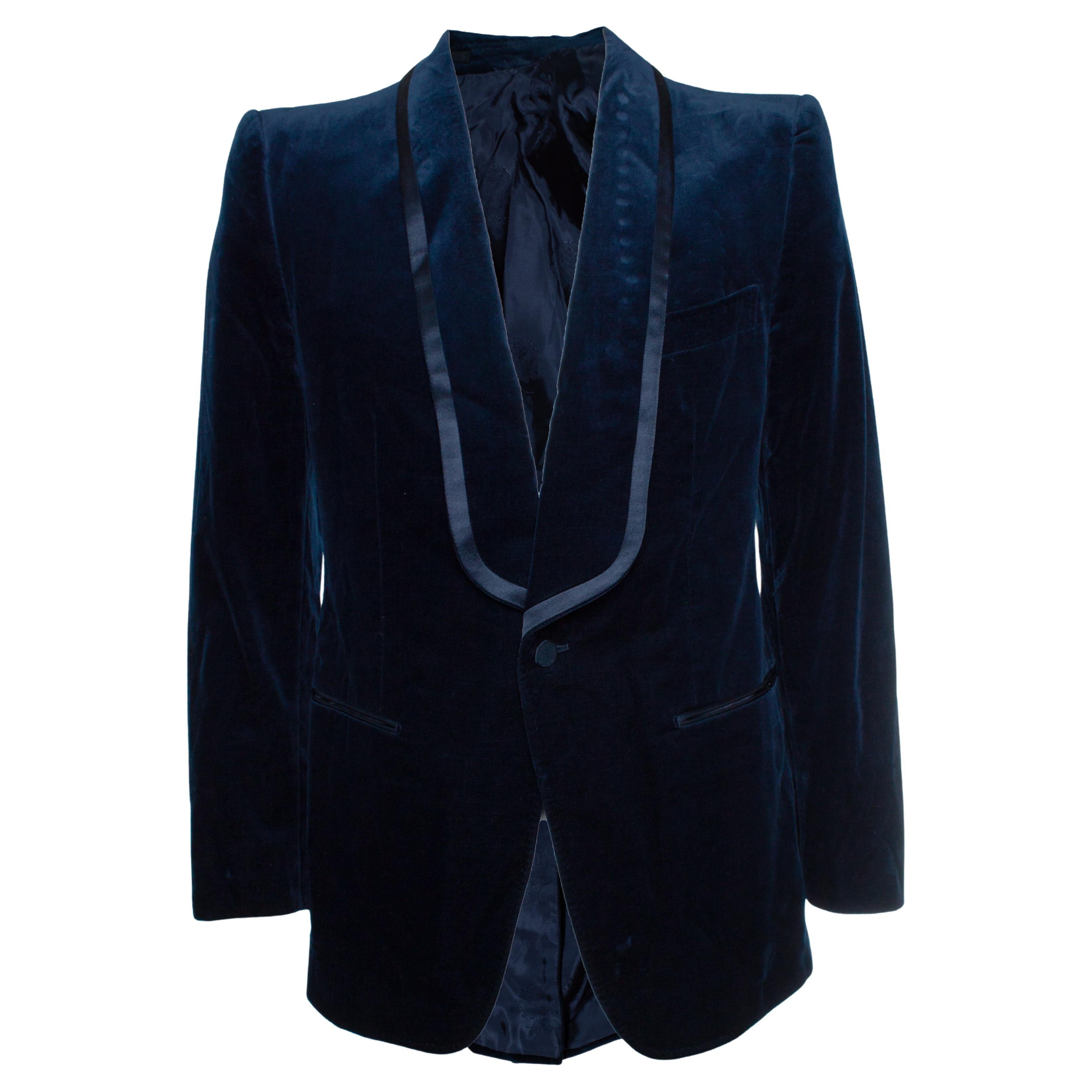 Gucci, Blazer de un solo pecho en terciopelo azul marino en venta