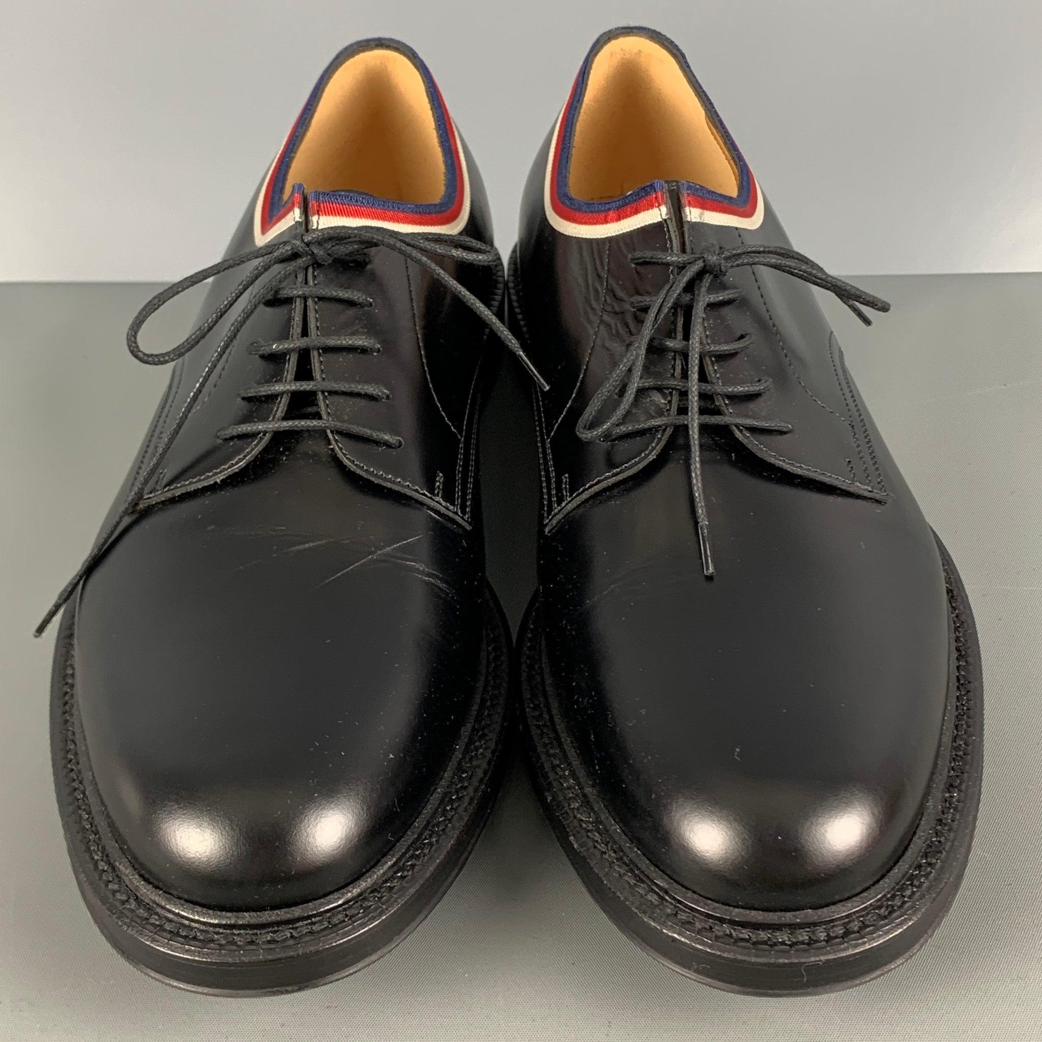 Men's GUCCI Size 10 Black Leather Derby Lace Up Shoes For Sale