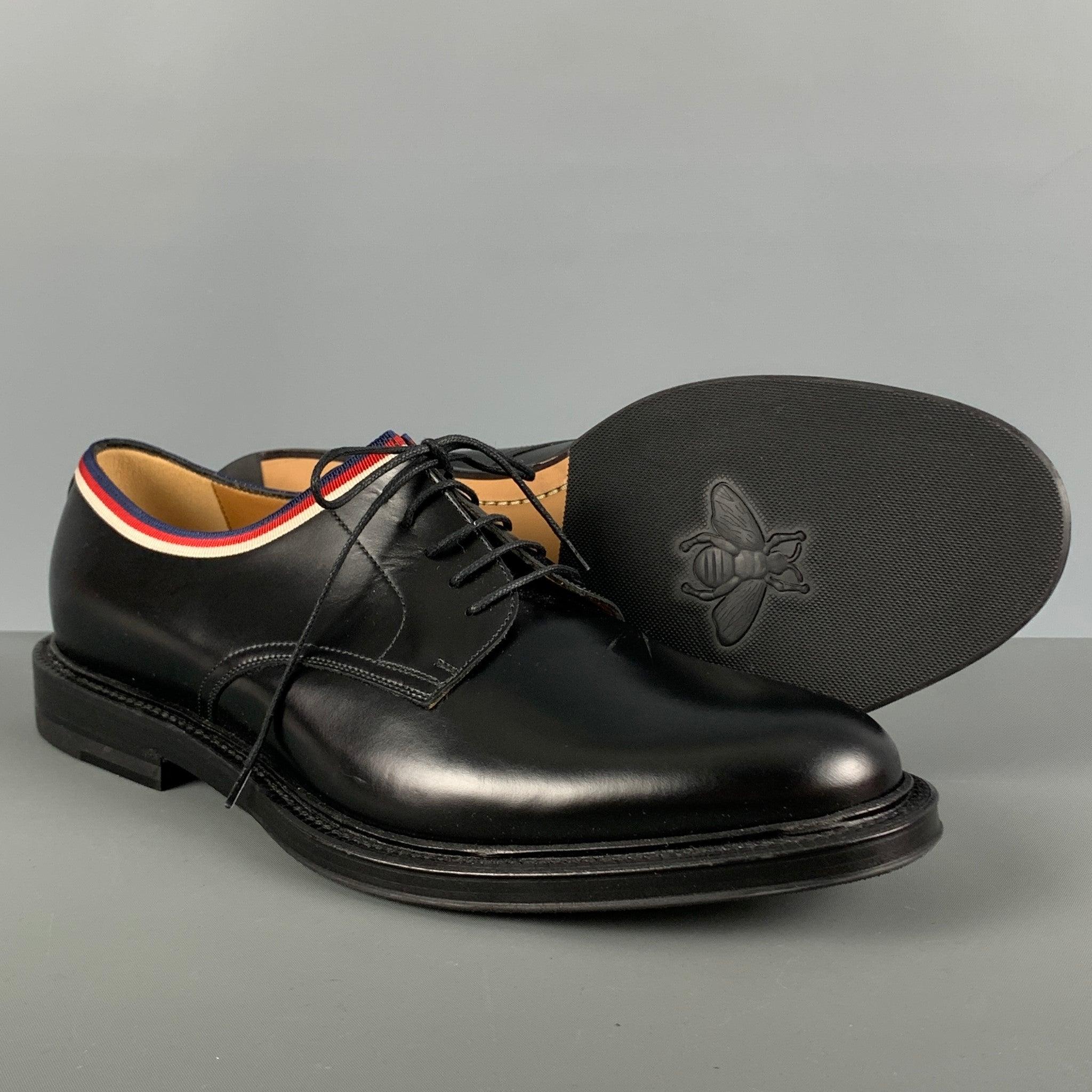 GUCCI Size 10 Black Leather Derby Lace Up Shoes For Sale 1